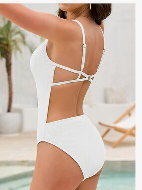 Zaful NWT S (M) sexy White Cutout back One-Piece SEXY Swimsuit Adjustable Straps